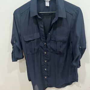 Navy Blue Women's Button-Up Blouse